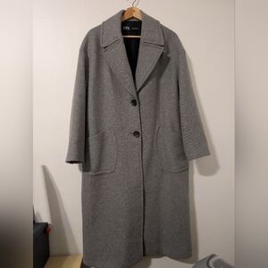 ZARA WOMEN NEW WOOL BLEND OVERSIZED COAT GRAY SIZE S 8822/298